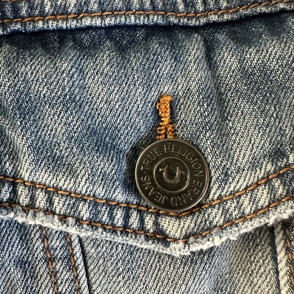 True Religion Trucker Jacket  M Sherpa Lined PorkChop Denim Distressed, Classic - Picture 3 of 13